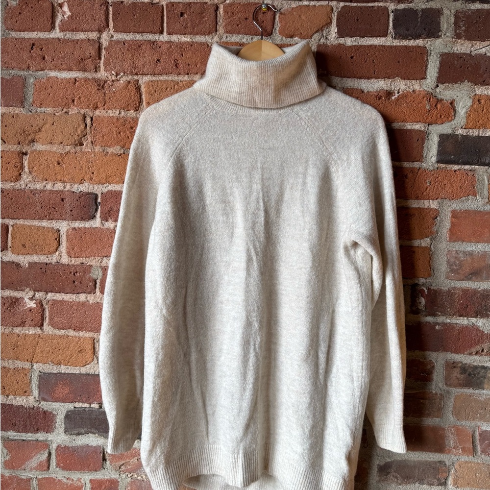 Cream Turtleneck Tunic Sweater Dress